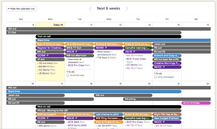 Basecamp calendar screenshot